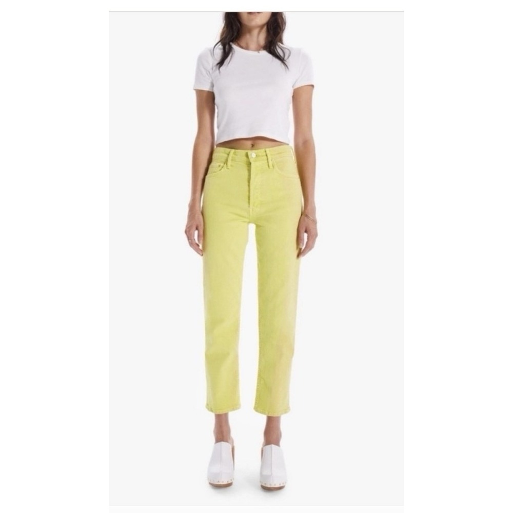 MOTHER Superior Tomcat Jeans Womens 27 Citron Green Devil‎ May Care Button Fly